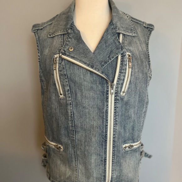 Rebecca Taylor Biker Moto Denim Vest Sleeveless Jacket Zipper Light Wash Gilet S - Picture 7 of 16